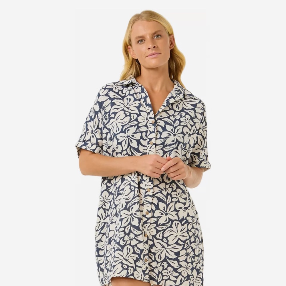 Brand New Blue and White Leaf Summer Mini Dress